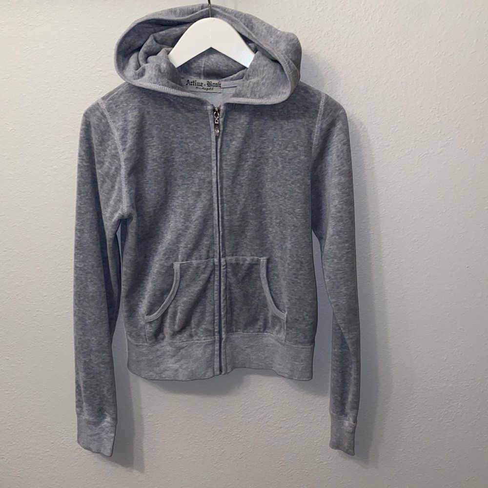 Vintage Velour Hoodie full zip gray Size Small‎ early 2000s